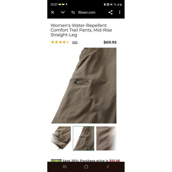 L.L. Bean water repellent comfort trail pants mid rise straight leg size 10 M/T - Picture 4 of 7